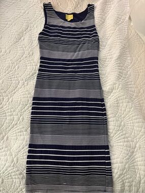 Maeve Navy and White Striped Sleeveless Midi Dress